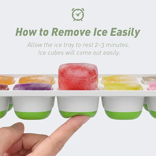 Ice Cube Tray with Lid, 4 Packs 56 Cubes Durable Stackable Ice Cube Trays for Freezer with Removable Lids, Easy-Release Plastic & Silicone Ice Tray for Cocktail, Coffee,blue and green