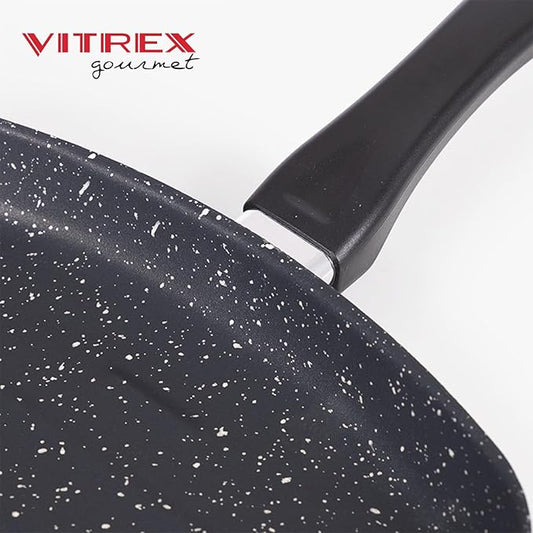 VITREX Granite Noir Metallic Nonstick 10.6" Square Grill Pan – Black Enameled Steel, Stone-Effect Triple-Layer Coating, Ridged Cooking Surface Griddle Pan