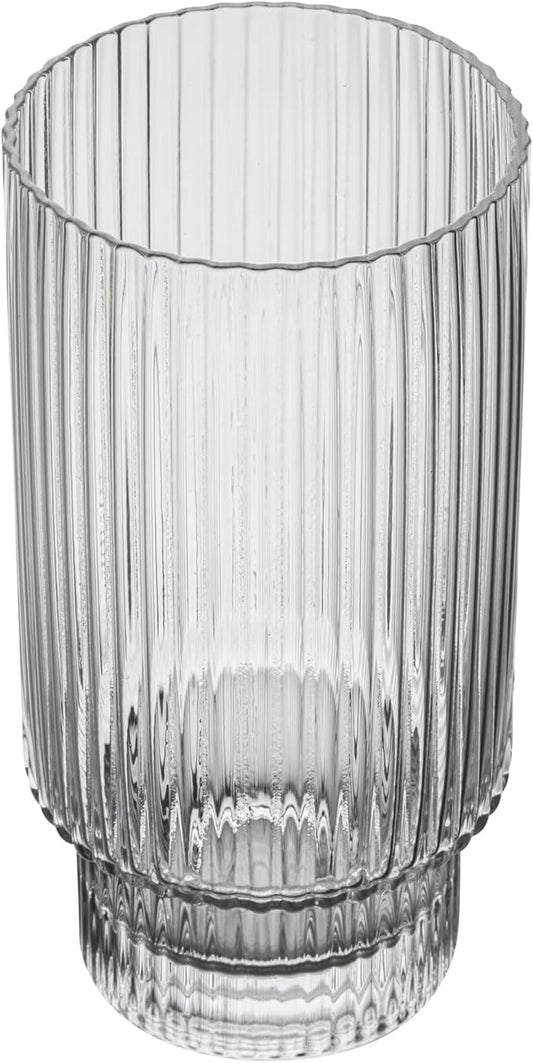 Restaurantware-Vetri 10 Ounce Highball Glasses, 24 Ribbed Drinking Glasses - No-Lead, Dishwashable, Clear Glass Tumblers For Scotch, For Drinking Liquor, Cocktail, Bourbon, Cognac, And More