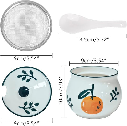 Koythin Ceramic Bacon Grease Container with Strainer, 23 oz Suitable for Storing Frying Oil and Cooking Grease (Tangerine)
