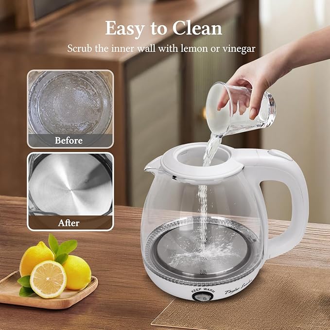 Taylor Swoden Electric Kettle with Tea Infuser, 1L Small Electric Tea Kettle with Keep Warm, LED Light Hot Water Boiler & Heater for Coffee & Tea, Auto Shut-Off & Boil Dry Protection, BPA Free, White