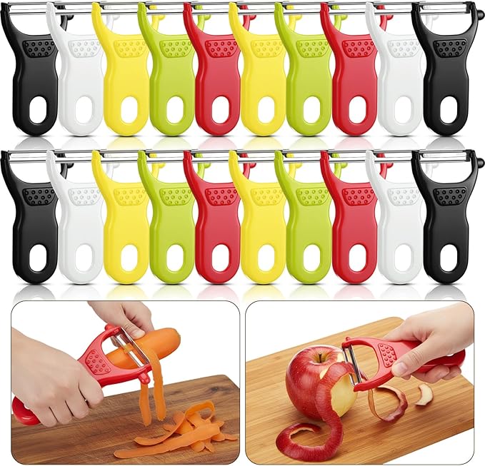 20 Pack Vegetable Peeler Bulk with Sharp Blade, 5 Colors Potato Peelers for Kitchen, Dual Blade Y Peeler with Ergonomic Grip for Potatoes Carrots Fruit, Peeling Tools for Kitchen Restaurant