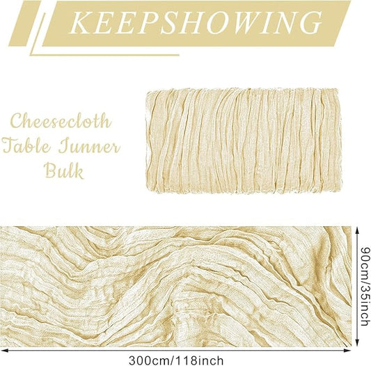 6 Pack Cheesecloth Table Runner 10Ft Christmas Gauze Boho Table Runners for Wedding Decor Bridal Shower Decorations Baby Shower Party(35" x 120")