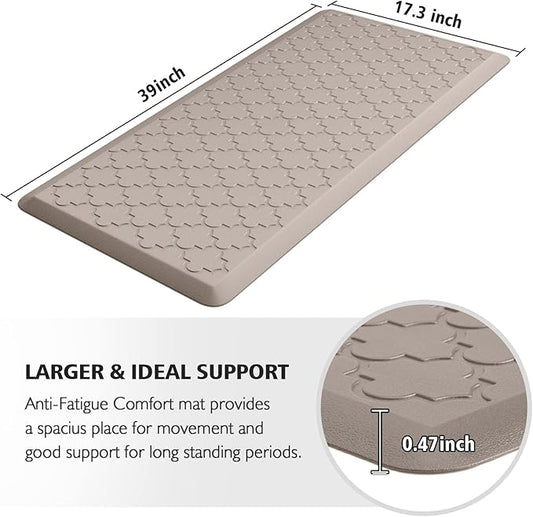 WISELIFE Kitchen Mat Cushioned Anti Fatigue Floor Mat,17.3"x39", Thick Non Slip Water Resistant Kitchen Rugs and Mats,Heavy Duty PVC Foam Standing Mat for Kitchen,Floor,Home,Desk,Sink,Laundry,Khaki
