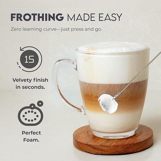 Zulay Kitchen Powerful Milk Frother Handheld with 2 Duracell AA Batteries – Ultra Fast Frother Wand Electric Drink Mixer for Coffee, Lattes, Cappuccinos, Matcha & Hot Chocolate – Portable Foam Maker