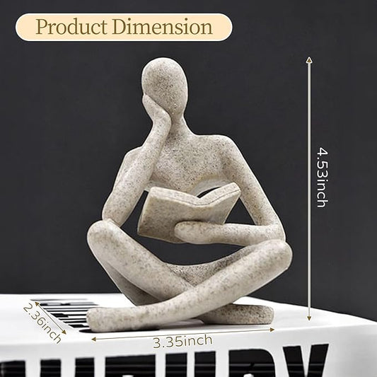 Bookshelf Decor Thinker Statue - Abstract Art Reading Thinker Sculpture Figurine Aesthetic, Modern Home Decoration for Living Room Office Shelves Coffee Table Desk Decor(White)