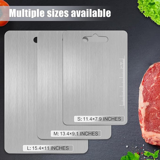 Titanium Cutting Board - 100% Pure Titanium Metal Cutting Board for Kitchen, Non Toxic Chopping Board Set, Double-Sided for Meat, Fruit, Vegetables, Dishwasher Safe (Set (S+M+L))