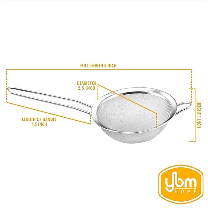 YBM Home Stainless Steel Fine Mesh Strainer Colander Sieve with Handle for Rinsing Grains Beans Rice Fruits, 2.5 inch