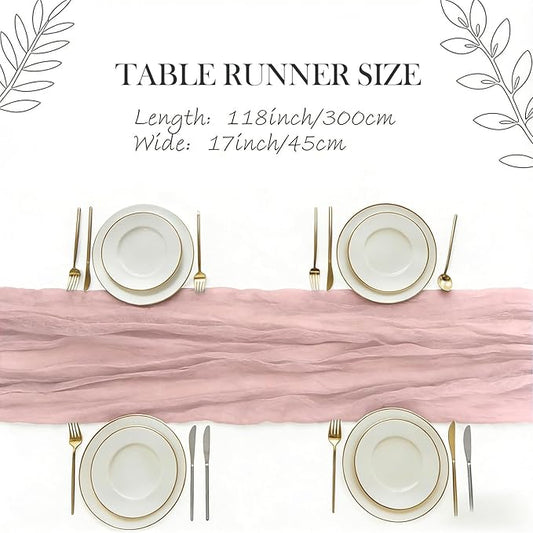 3 Pack Blushing Pink Cheesecloth Table Runner -17×120 Inch Gauze 10 FT Long Cheese Cloth Table Runners for Bridal Wedding Party Baby Shower Holiday Birthday Home Easter Decor (Blushing Pink, 3PC)