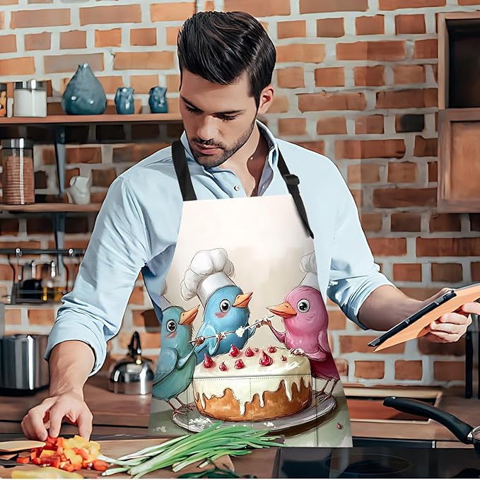 Funny Cat Apron with 2 Pockets Waterproof for Men Women Kitchen Garden Decor