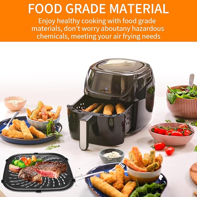 GWYXC Air Fryer Replacement Parts for PowerXL 4-Quart Digital Air Fryer with Fry Tray, 8 × 8 IN Food Grade Air Fryer Replacement Tray Accessories Rack Grill Pan Grill plate Crisper Plate Baking Pan