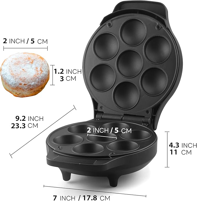 Mini Stuffed Pancakes Maker, Electric Ebleskiver Poffertjes Maker Pan, Danish Pancakes Maker, Cake Pop Maker, Bake 7x 2'' Ebelskivers without any Flipping operation