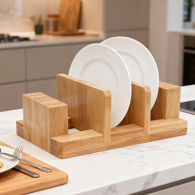 Bamboo Pot Lid Holder Stand, Cutting Board Organizer and Rack for Kitchen Storage, Made Countertop Space Saver for Pot Lids and Cutting Boards