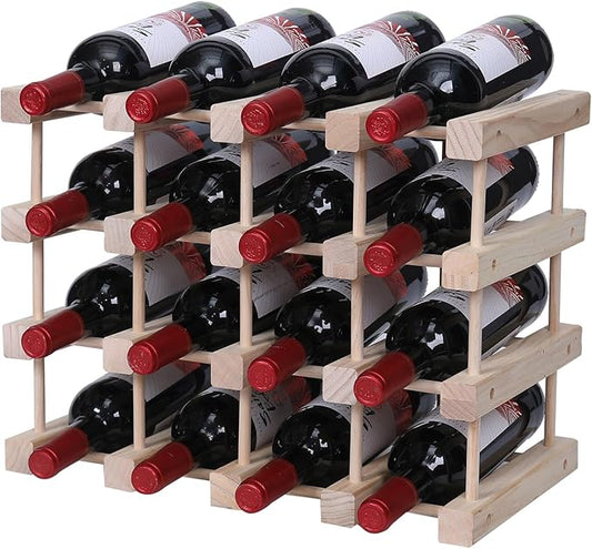Wooden Stackable Storage Modular Small countertop Wine Rack Cabinet,Freestanding for Floor Wood Wine Bottle Shelf (16bottle)