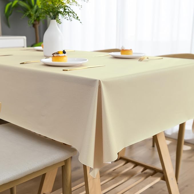 Square Table Cloth,100% Waterproof Tablecloth Oil Proof Spill Proof Vinyl Table Cloth, Wipe Clean Plastic Table Cover for Dining, Camping, Indoor and Outdoor 54" x 54",Beige