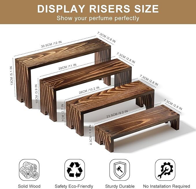 4 Set Wooden Tiered Riser Display Stands for Vendor Events,Stackable Wooden Cupcake Display Stand,Dessert Table Display Set Risers for Decor,Vendor Booth Display Items,Food Display Risers for Party(12-11.2-10.4-9.6IN)