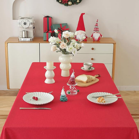 Alsoo Table Cloth for Rectangle Tables,60X120 Inch Waterproof Linen Table Cloths Spill Proof and Washable Wrinkle Free Table Cover for Dining Table, Kitchen, Christmas,Parties and Wedding, Red
