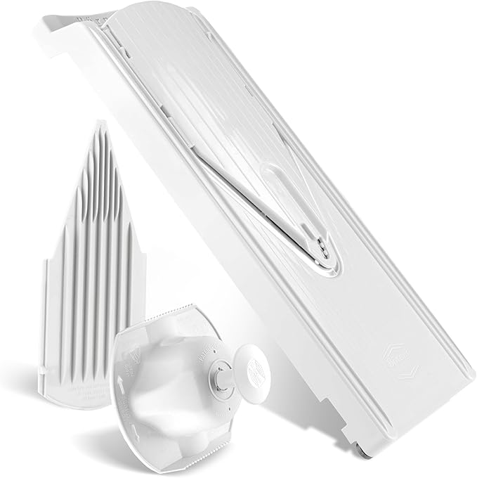 Börner Mandoline Slicer V3 (Basic Set) • V-Slicer for Vegetables & Fruits • Adjustable Kitchen Slicer • 3 Thickness Settings • With Rubber Feet & Stainless Steel V-Blade • Color: White