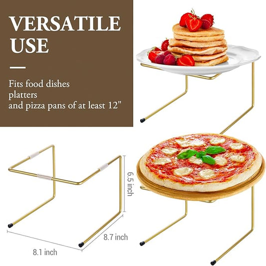 MyGift Brass Metal Pizza Table Stands, Tabletop Pizza Pan Riser Food Platter Tray and Display Rack, Set of 4