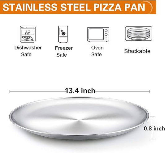 TeamFar Pizza Pan, 13.4 inch Stainless Steel Pizza Pan Set Large Pizza Oven Pans Tray for Baking Serving, Healthy & Heavy Duty, Dishwasher Safe & Easy Clean - 4 Piece