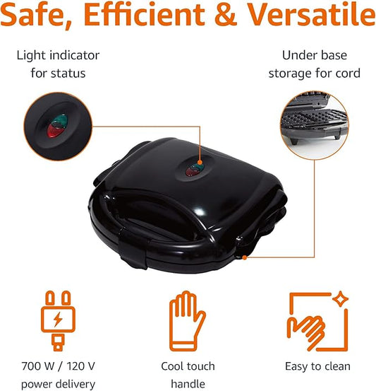 Amazon Basics Waffle, Sandwich Maker and Grill 3-in-1 Black, 700W