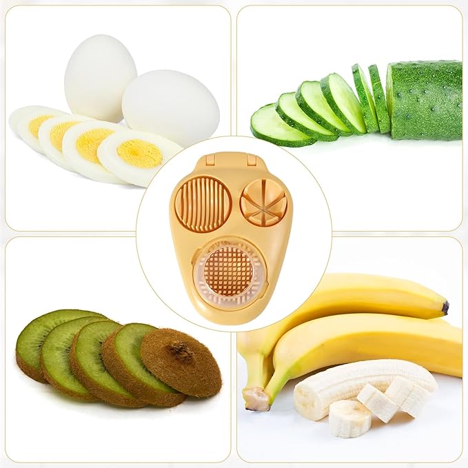 3 in 1 Way Hard Boiled Egg Slicer, Plastic Egg Cutter & Dicer Chopper with 3 Slice Modes and Cleaning Brush for Strawberries Apples Tomatoes Mushrooms & Soft Fruits Food Kitchen Tool Gadgets (Yellow)