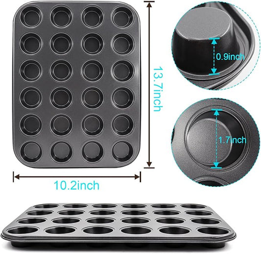 DRAONGYE 2 Packs Round Muffin Baking Pan, Premium Steel Muffin Pan for Baking, Nonstick Cupcake Tin Cheesecake Pans, Bakeware Muffin Top Pan (24 Cups, Black)