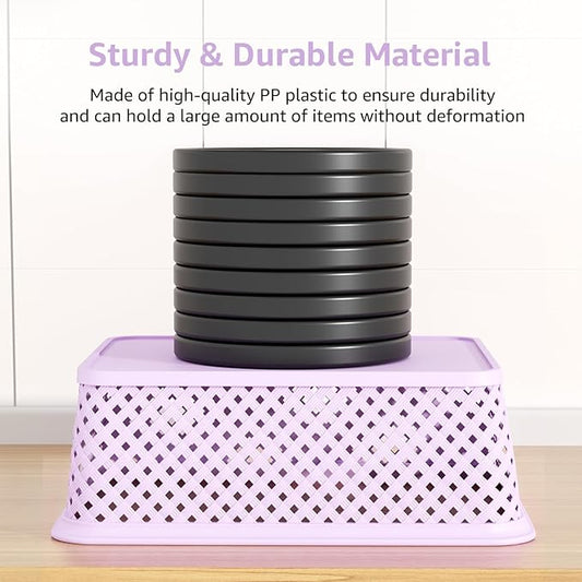 MaxGear Organization and Storage 3 Packs, Plastic Bins Organizer Bin, Woven Baskets for Storage, Plastic Baskets with Handles, Purple Basket for Organizing, Basket Organizer for Home and Office, Large