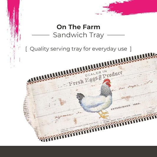 Pimpernel On The Farm Rectangular Melamine Tray – (14.5" x 6.25") Rustic Farmhouse Serving Platter, Durable Decorative Kitchen Piece for Snacks, Appetizers, Beverages, Dining & Parties