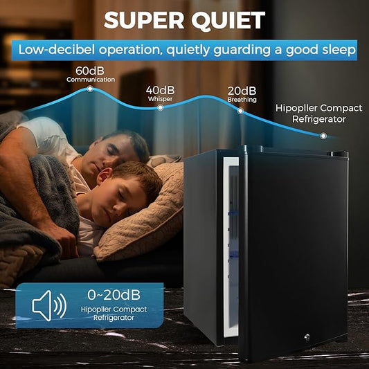 Compact Refrigerator, 1.42 cu.ft 110V Quiet Mini Fridge, Reversible Door with Lock, Energy Efficient Beverage Cooler for Bedroom Dorm RV Hotel Office, Black