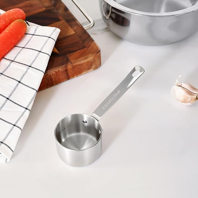 KEAWELL Premium Dog and Cat Food Measuring Cup 18/10 Stainless Steel (1, 1/2 Cup)
