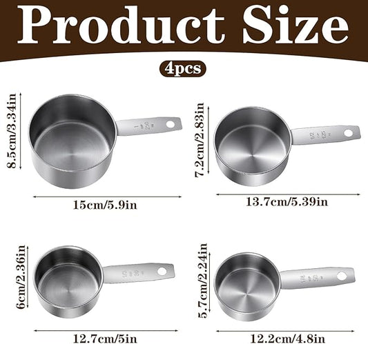 4 Pcs Stainless Steel Measuring Cup, 1, 1/2, 1/3, 1/4 Cup - 250, 125, 80, 60ml Metal Measuring Cups Scoop, Comfortable Hand Feeling Measurings Scoops for Coffee Cooking Baking Kitchen, Dishwasher Safe