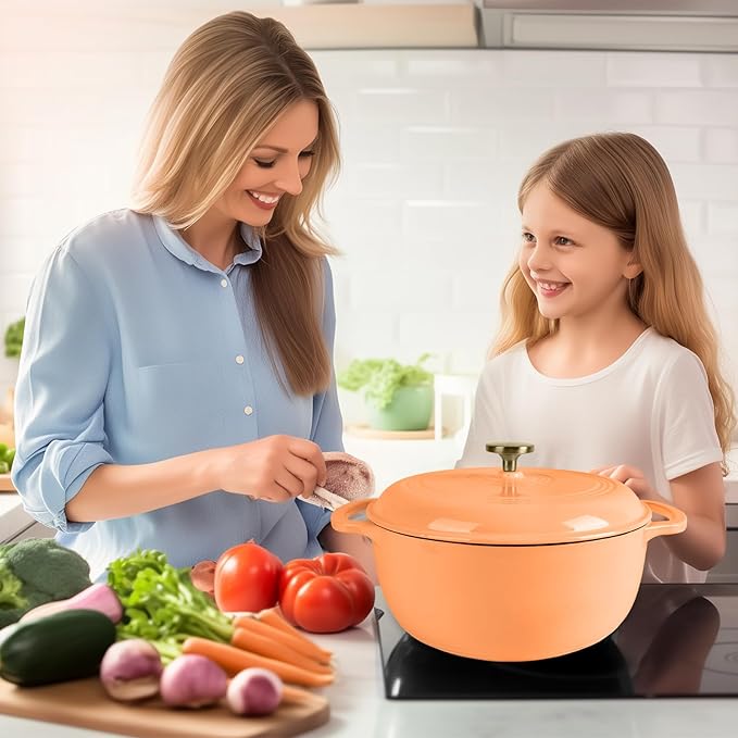 Fijxzct Premium Enameled Cast Iron Dutch Oven for Bread Baking | Non-Stick 5.5QT Oval Bread Oven with Lid | Perfect for Sourdough, Loaf, and Artisan Baking (Round Orange, 5.5 QT)