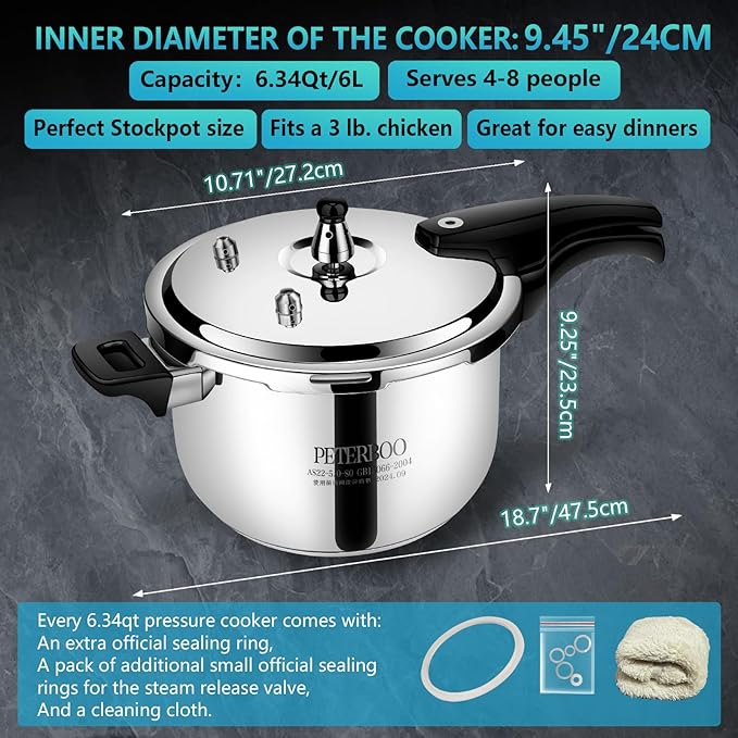 6.34qt Stainless Steel Pressure Cooker, All Stovetops Induction Compatible, Cooking Pressure Cooker 6.34+qt,pressure pot ,largt olla de presion
