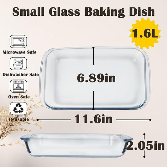 Small Glass Baking Dish for Oven, 1.6L Casserole Dishes for Oven, 11.6x6.9 Glass Baking Pan