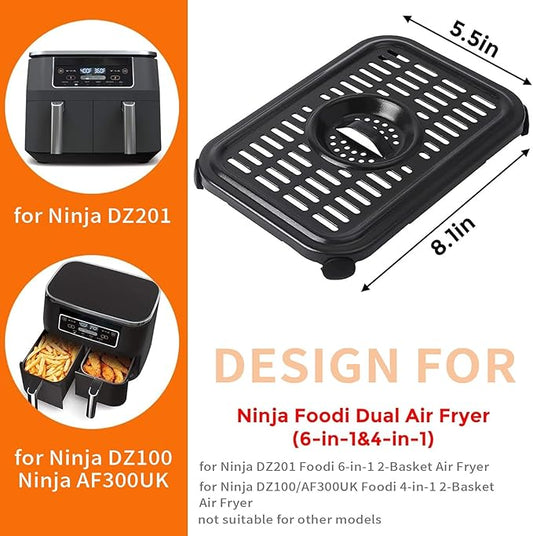 Air Fryer Grill Pan for Ninja Foodi DZ090/DZ201/DZ100(US)AF300(UK)6-in-1 7.6L Dual Zone Air Fryer, 2-Pack Replacement Crisper & Grill Plates with Rubber Bumpers, Dishwasher Safe