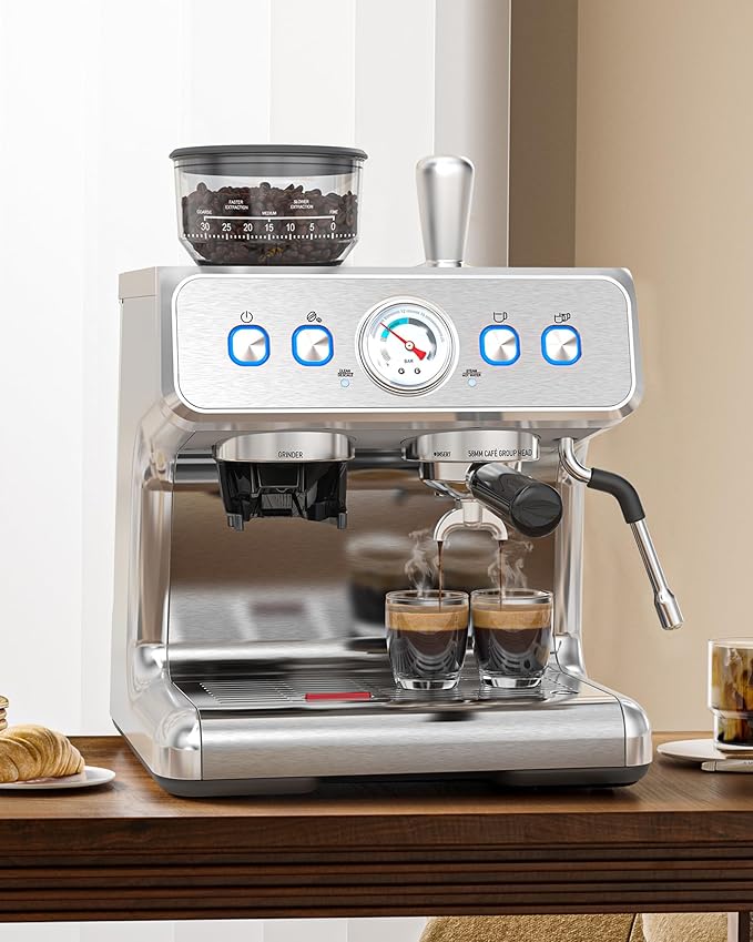 COWSAR 15 Bar Espresso Machine with Grinder & Milk Frother Steam Wand, 58mm Commercial Espresso Maker for Cappuccino and Latte, Perfect Expresso Coffee Machines for Home and Café Use