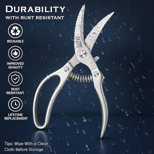 Poultry Scissors- Professional Heavy Duty Kitchen Shears for Spatchcocking Chicken and Meat Cutting- Multi-Purpose Kitchen Scissors for Food - Stainless Steel