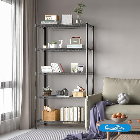 5-Shelf Adjustable Metal Shelf Wire Shelving Unit Storage Rack Display Shelf for Office,Kitchen,Bedroom,Bathroom,Laundry,Pantry Basement,Garage(Black,36" L x 14" W x 72" H)