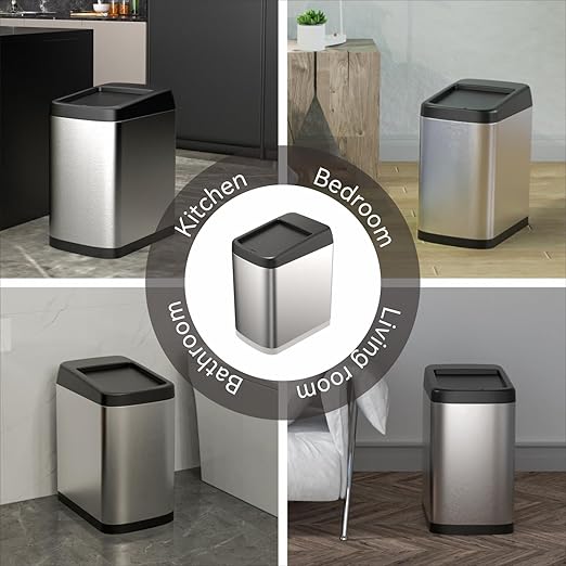 ELLO&ALLO Garbage Can Motion Sensor Trash Can 13 Gallon for Kitchen with Roll Up Lid, Automatic Touchless High-Capacity Waste Bin, Brushed Stainless Steel
