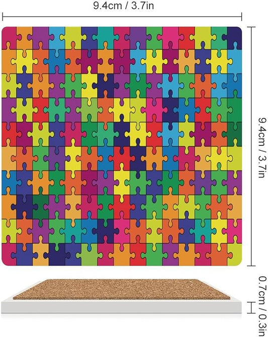 Gamer Drink Coasters, Square Ceramic Drink Coaster Square-4PCS, Gamer Colorful Puzzle Toy Decor Absorbent Ceramic Coasters for Beverage Cup, Bar, Coffee Table