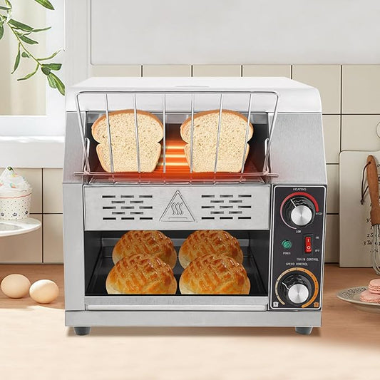 Commercial Conveyor Toaster with Temp & Speed Control Countertop Bread Oven Restaurant Cafe Toaster for Bread Buns Bagels Donuts Sandwiches (300 Slices/H)