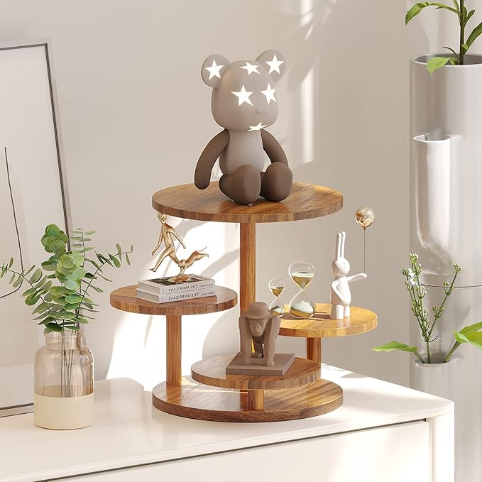 HURZMORO 4 Tier Cupcake Tower Stand for 50 Cupcakes,Wood Cake Stand with Tiered Tray Decor,Farmhouse Tiered Tray Decor,Cupcake Display for Birthday Graduation Baby Shower Tea Party (Albizia)