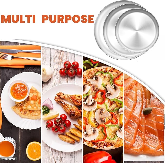 3Pack Stainless Steel Pizza Pan for Oven Personal Pizza Pans, 9 Inch, 10 Inch, 12 Inch Stainless Steel Pizza Pan Set, 3 Sizes Round Pizza Baking Pan for Pizza Cookies, Non-toxic and Durable,Oven Safe