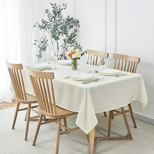 maxmill Square Tablecloth Weaved Texture Stain Resistant Waterproof Wrinkle Resistant Washable Soft Table Cloth, Decorative Fabric Table Cover for Dining Room Dinner and Parties, 52 x 52 Inch, Ivory