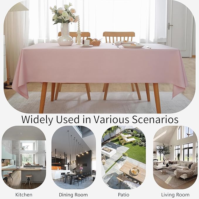 Alsoo Valentines Table Cloth Rectangle Table, 60×90 Inch Linen Textured Table Cloth Waterproof Tablecloths Wrinkle Free Fabric Farmhouse Table Cover for Dining Parties Buffets Holidays,Light Pink