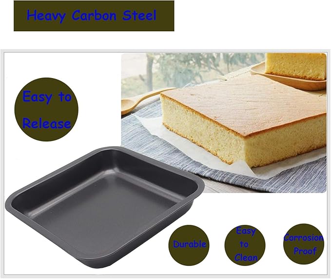 HYTK 2pcs Mini Baking Pans 8 X 8 Inch (Inner 7.5 X 7.5) Square Cake Pan Bread Pan Nonstick Heavy Carbon Steel Bakeware