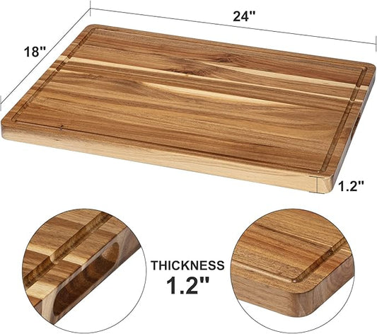 LinTimes Acacia Wood Cutting Board with Grip Handle - Serving Board, Cheese Board, Chopping Board 24"L *18"W Inches, Durable Lightweight Kitchen Essentials for Meat, Vegetables, Ideal Gift
