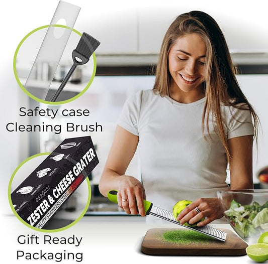 Stainless Steel Cheese Grater & Lemon Zester w/Extra Sharp Blade - Perfect for Lemon, Parmesan, Garlic, Chocolate - Spice Up any Dish in Seconds w/Your Premium Citrus Hand Grater with Handle - Green