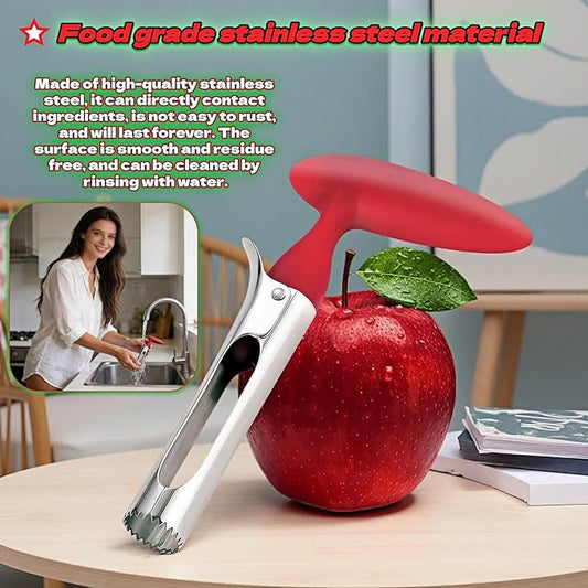 Apple Corer, Stainless Steel Apple Corer and Divider with Sharp Serrated Blade – Easy to Use – Core Remover Tool for Apples, Pears, Cupcakes – Heavy-Duty Kitchen Gadget for Baking, Cooking (Red)